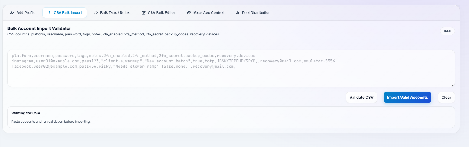 Mass CSV upload configuration